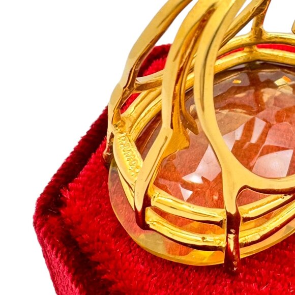 Bounkit Large Cocktail Ring Sz. 8 Oval Lemon Quartz Statement Art Deco Gemstone - Picture 12 of 14